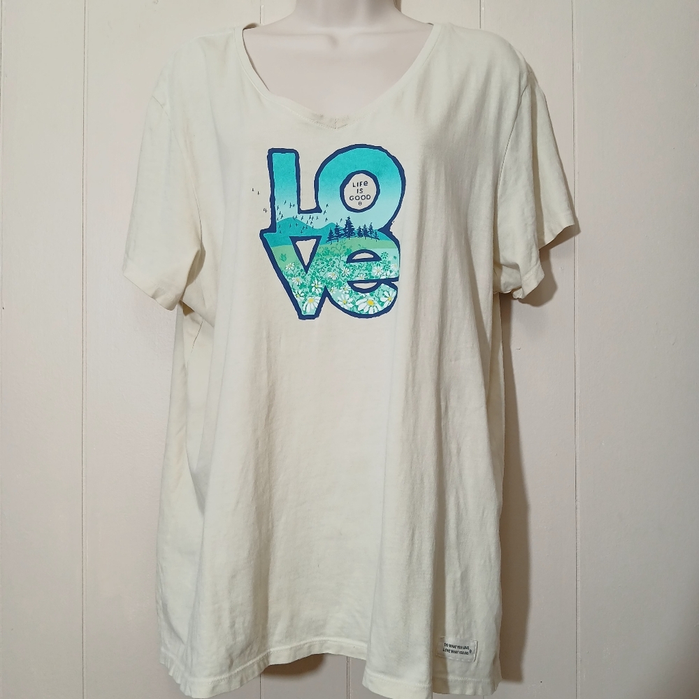 Life is Good Women Graphic Tee XL Short Sleeve Crusher Lite Vee Lovescape 77761 - Picture 2 of 5